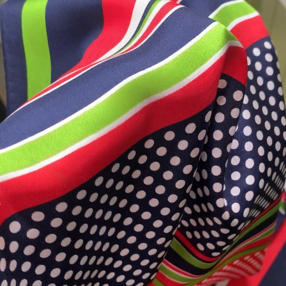 Vintage Echo 100% Pure Silk Striped Polkadot Scarf 45” x 15” - Picture 7 of 17